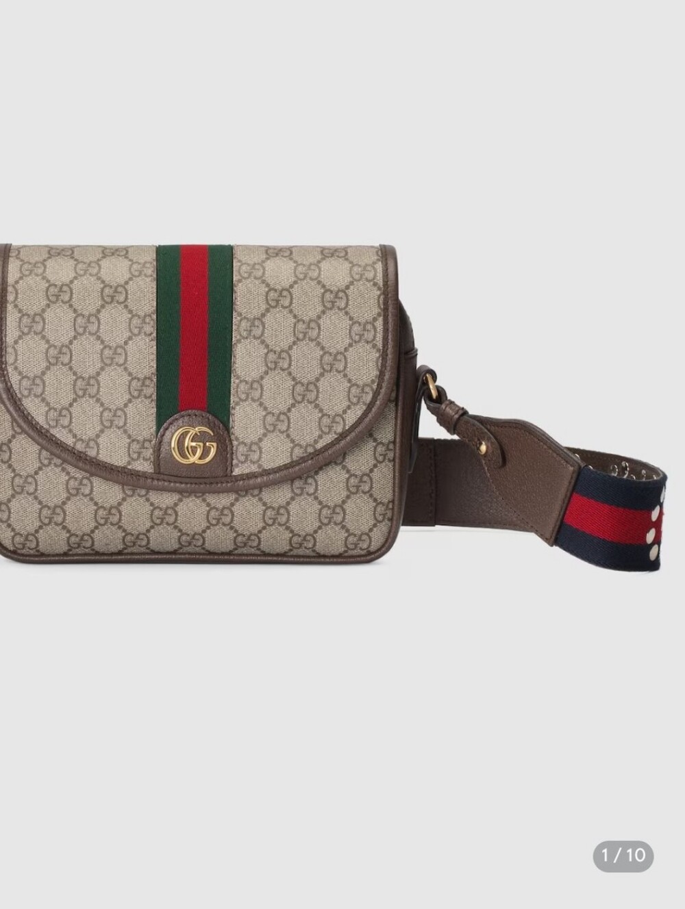 Supre Canvas Crossbody Bag in Beige/Brown w/Web Stripe - Picture 4 of 12